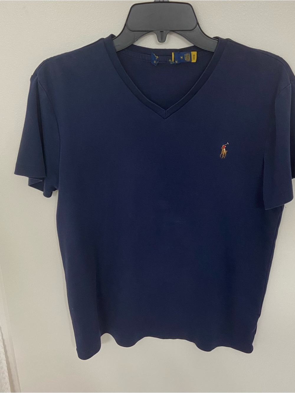 Polo Ralph Lauren V Neck T Shirt Mens M Navy Blue Pony Logo Cotton